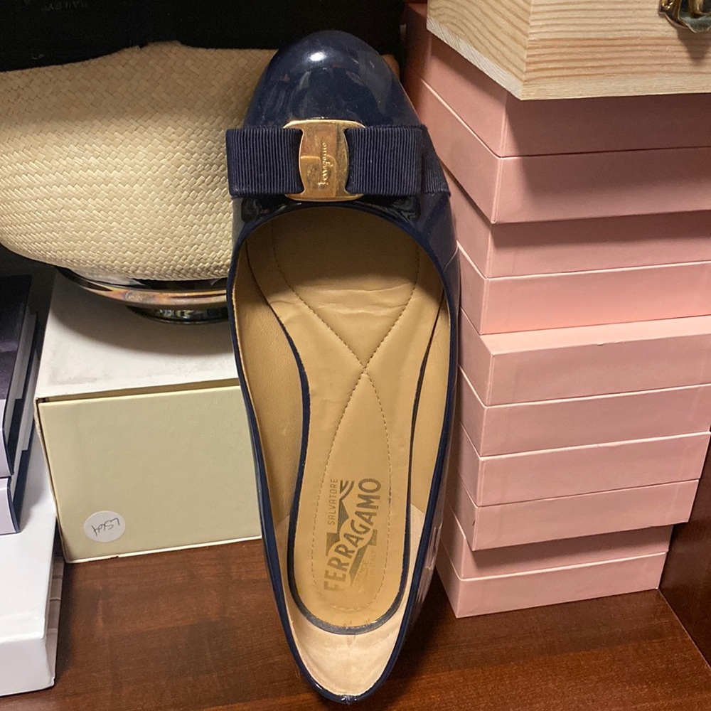 Salvatore Ferragamo Dark Blue Flats with Bow